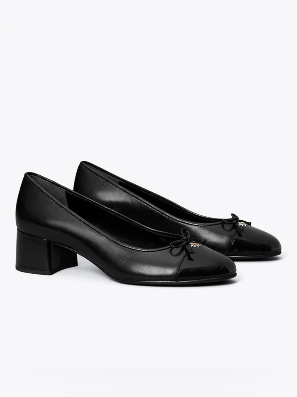 ‼️NEW Tory Burch Cap Toe Bow Tie Black Leather Heels Pumps